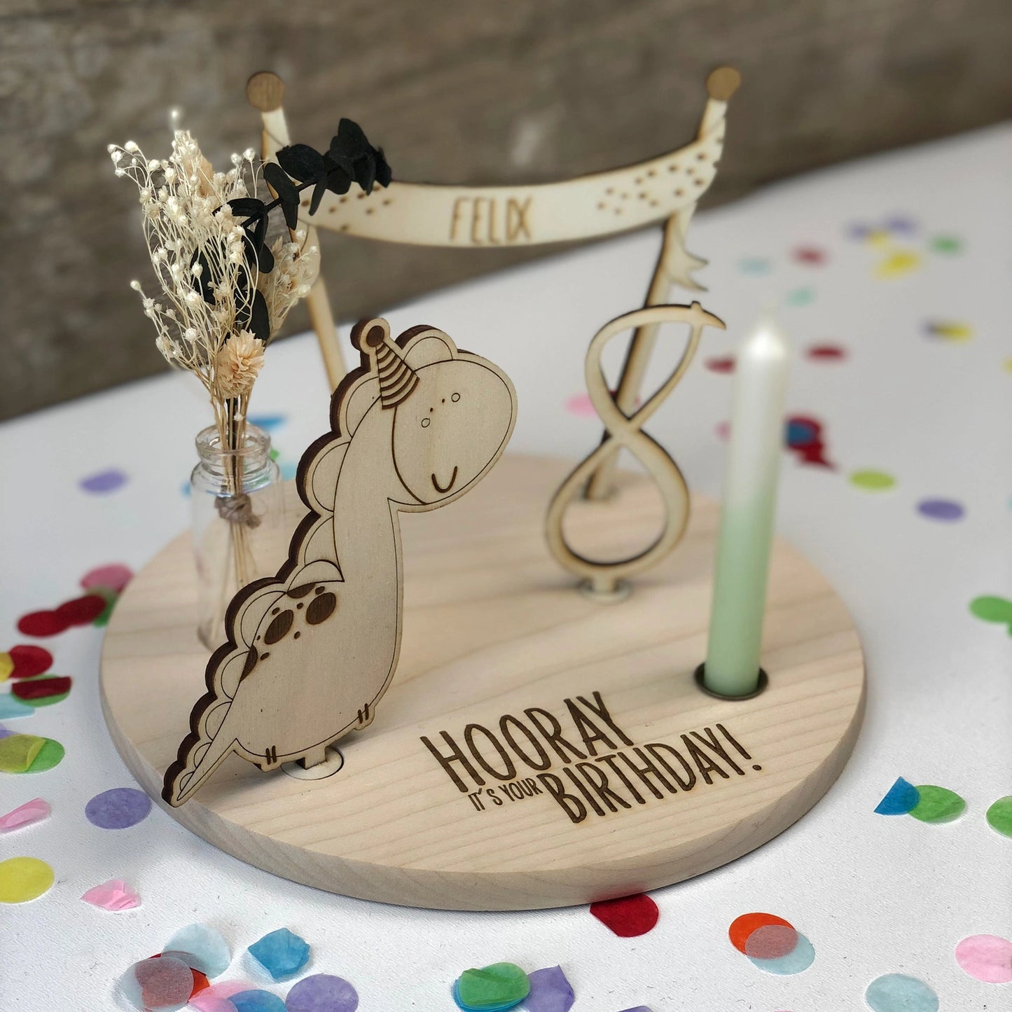 3D personalisierter Geburtstagsteller Banner mit Dip Dye Kerze